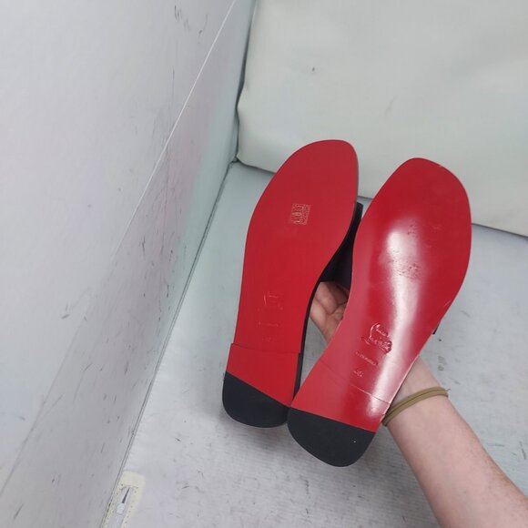 Christian Louboutin Black Flat CL Logo Mule Slide Sandal - Picture 2 of 9